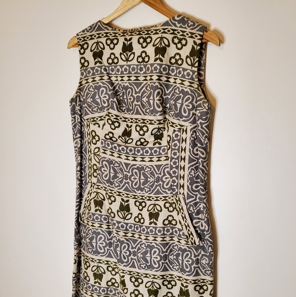 Tropical Escape Googie 60s Cream Sky and Forest Green Graphic Printed Dress - Picture 11 of 16